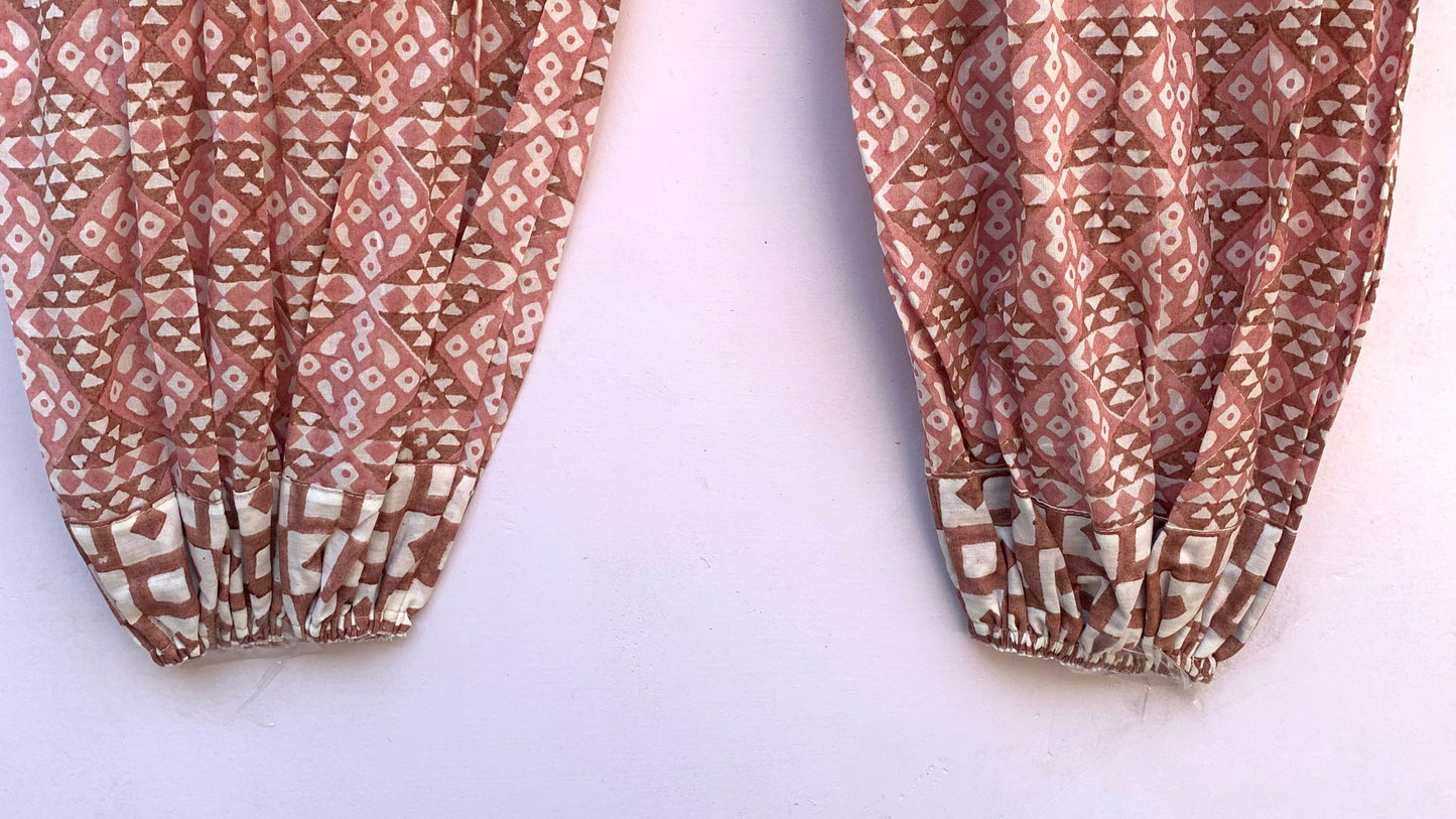 rust geometric pattern sleeveless women's jumpsuit