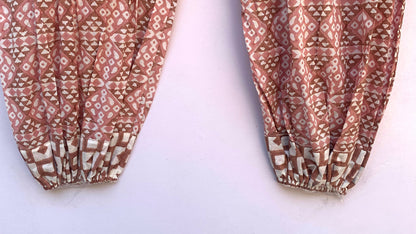rust geometric pattern sleeveless women's jumpsuit