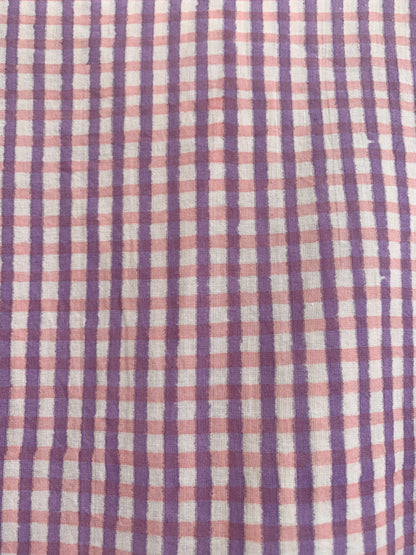 Lavender Gingham Cotton Mini Dress – Boho Tiered Puff Sleeve Tassel Tie Neck