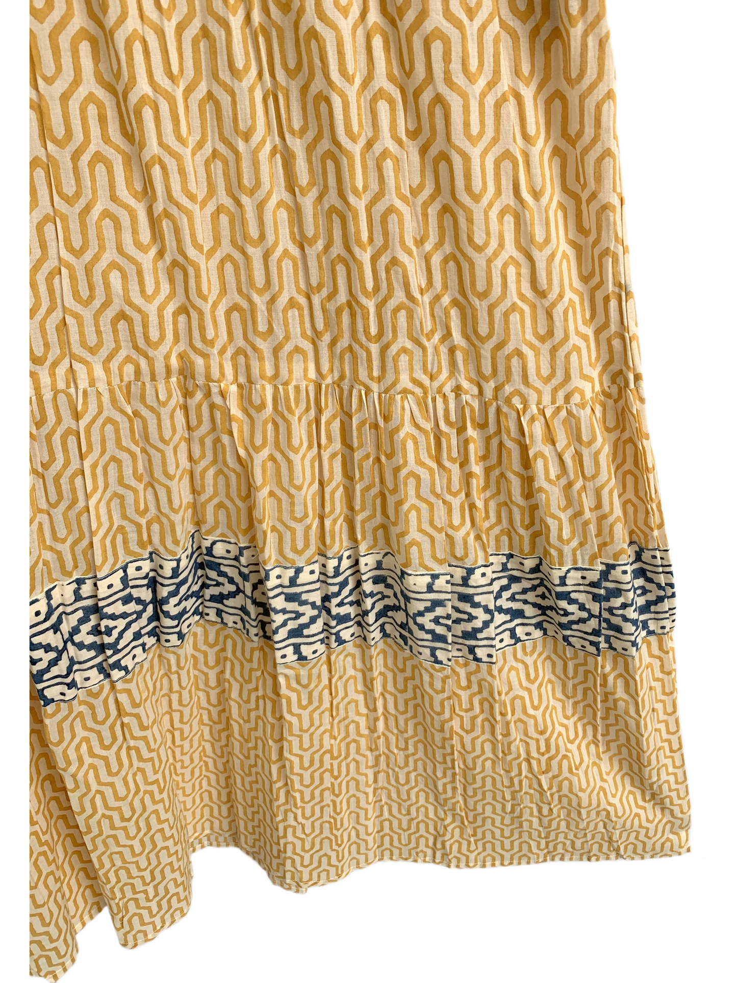 Mustard Yellow Geometric Block Print Cotton Maxi Dress – Boho Indian Tiered Dress