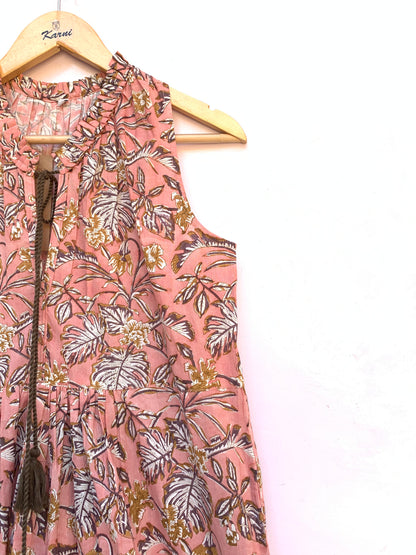 rust leafy print womens maxi dress with tassels
