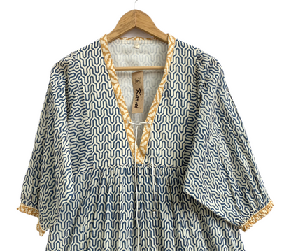 Indigo Blue Geometric Hand Block Print Cotton Maxi Dress – Boho Tiered Indian Style