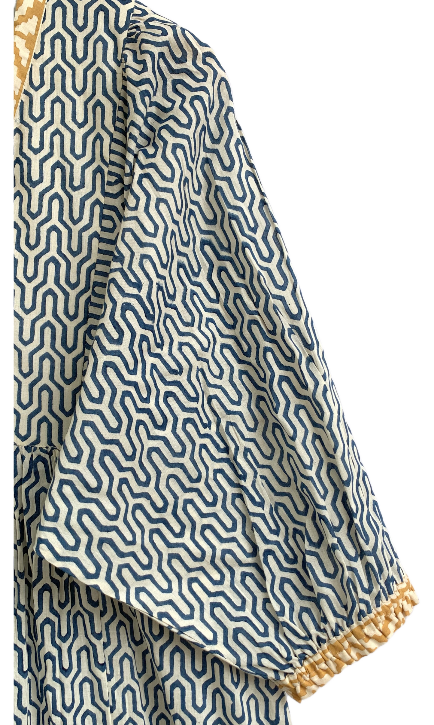 Indigo Blue Geometric Hand Block Print Cotton Maxi Dress – Boho Tiered Indian Style