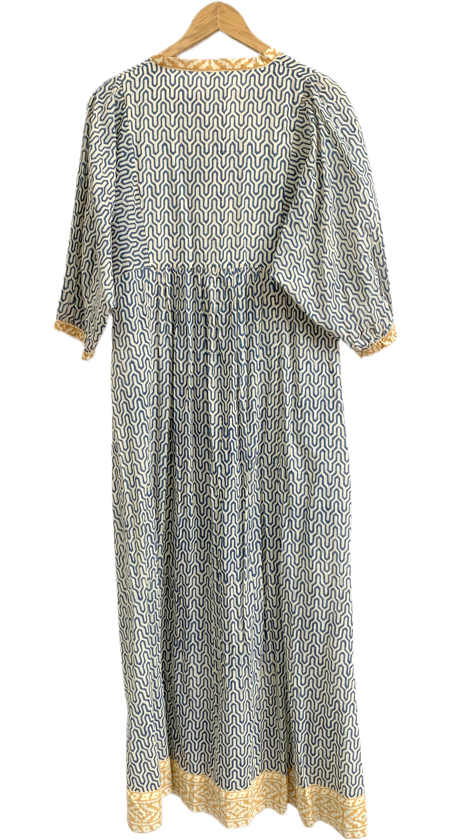 Indigo Blue Geometric Hand Block Print Cotton Maxi Dress – Boho Tiered Indian Style
