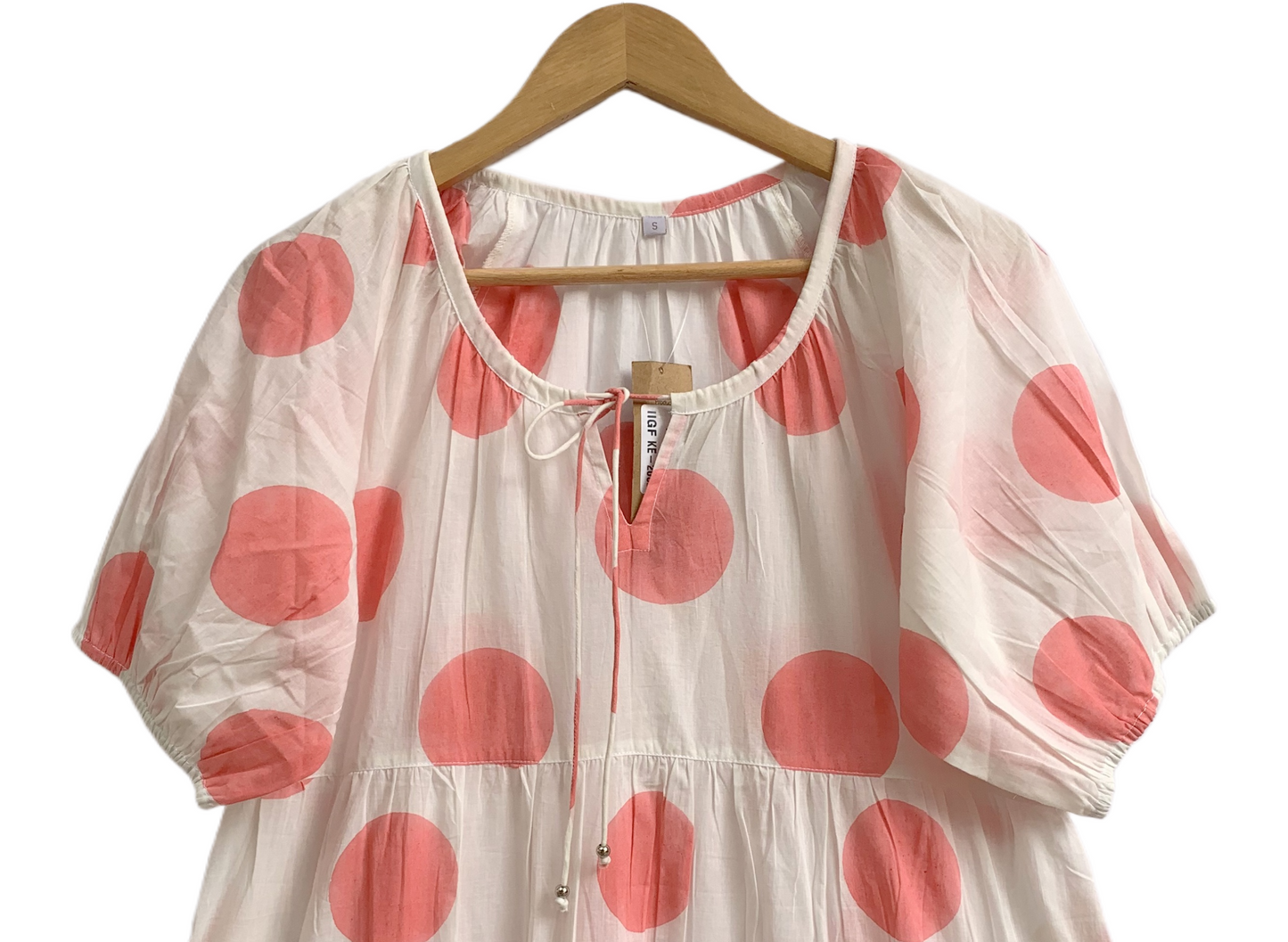 Coral Pink Polka Dot Cotton Maxi Dress – Tiered Boho Indian Summer Style