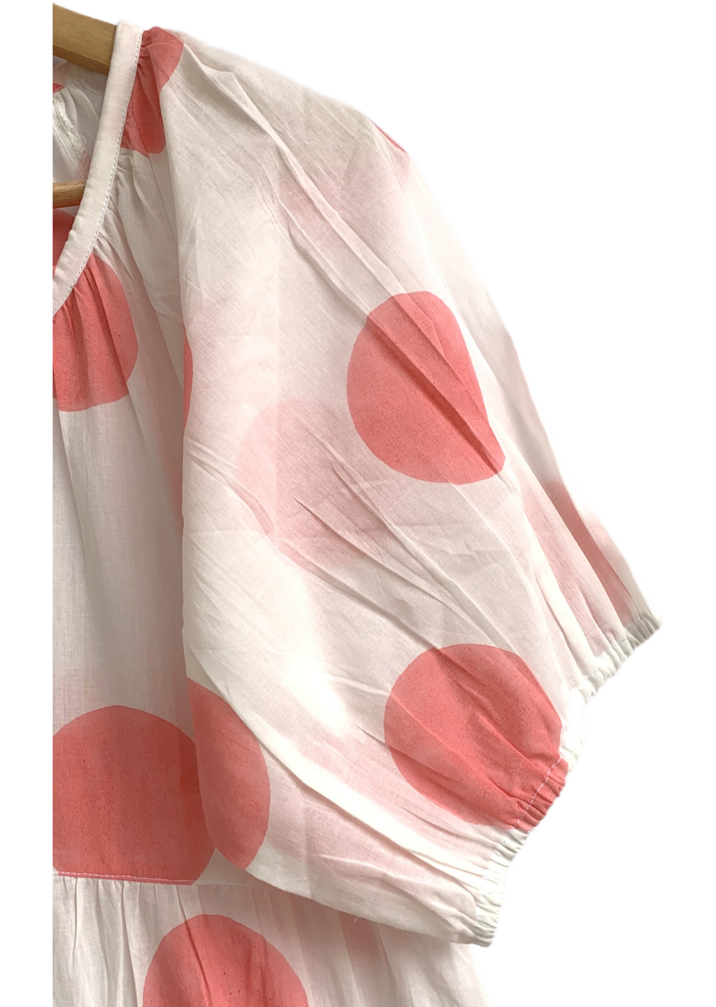 Coral Pink Polka Dot Cotton Maxi Dress – Tiered Boho Indian Summer Style