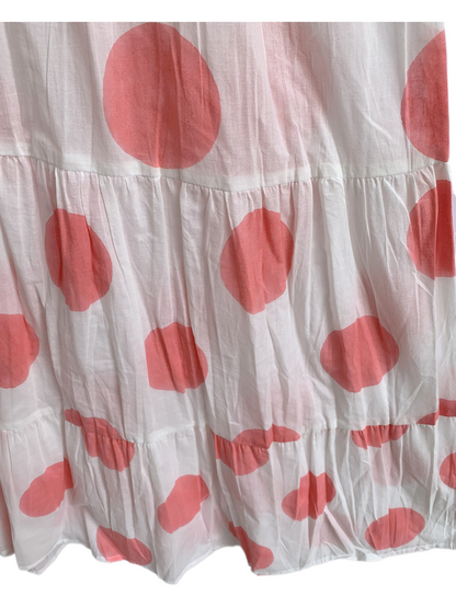 Coral Pink Polka Dot Cotton Maxi Dress – Tiered Boho Indian Summer Style