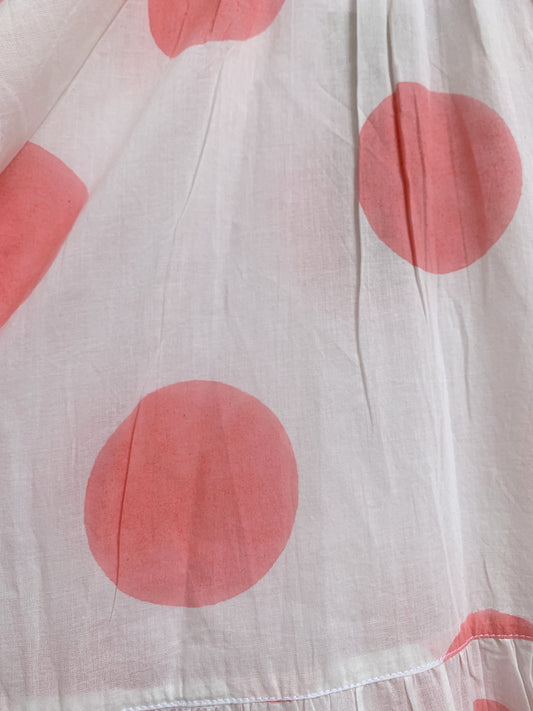 Coral Pink Polka Dot Cotton Maxi Dress – Tiered Boho Indian Summer Style