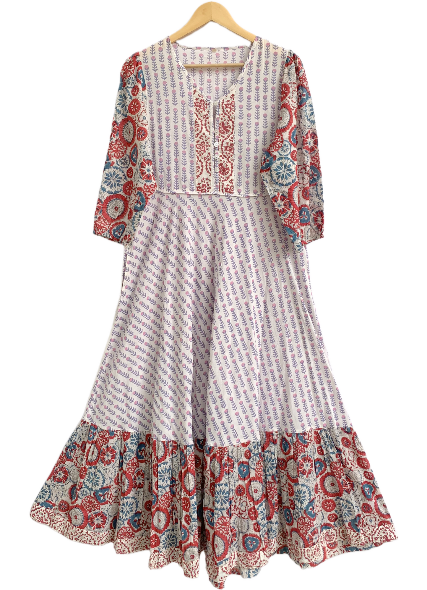 Multicolor Floral Cotton Maxi Dress – Boho Tiered Summer Artisan Style