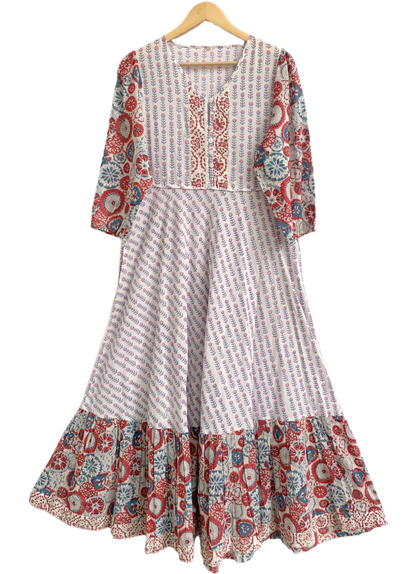 Multicolor Floral Cotton Maxi Dress – Boho Tiered Summer Artisan Style