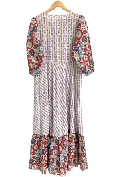 Multicolor Floral Cotton Maxi Dress – Boho Tiered Summer Artisan Style