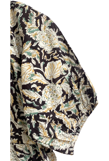 Dark Brown Floral Hand Block Print Cotton Maxi Dress – Boho Tiered Indian Style