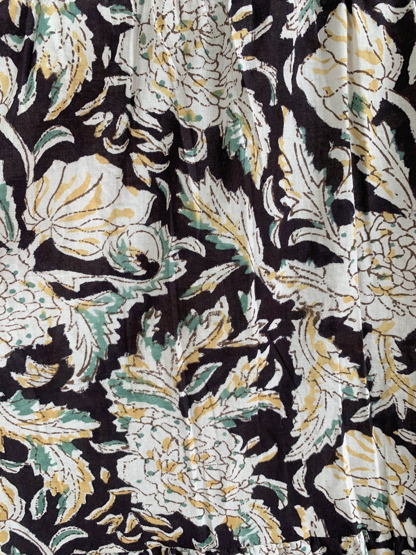 Dark Brown Floral Hand Block Print Cotton Maxi Dress – Boho Tiered Indian Style