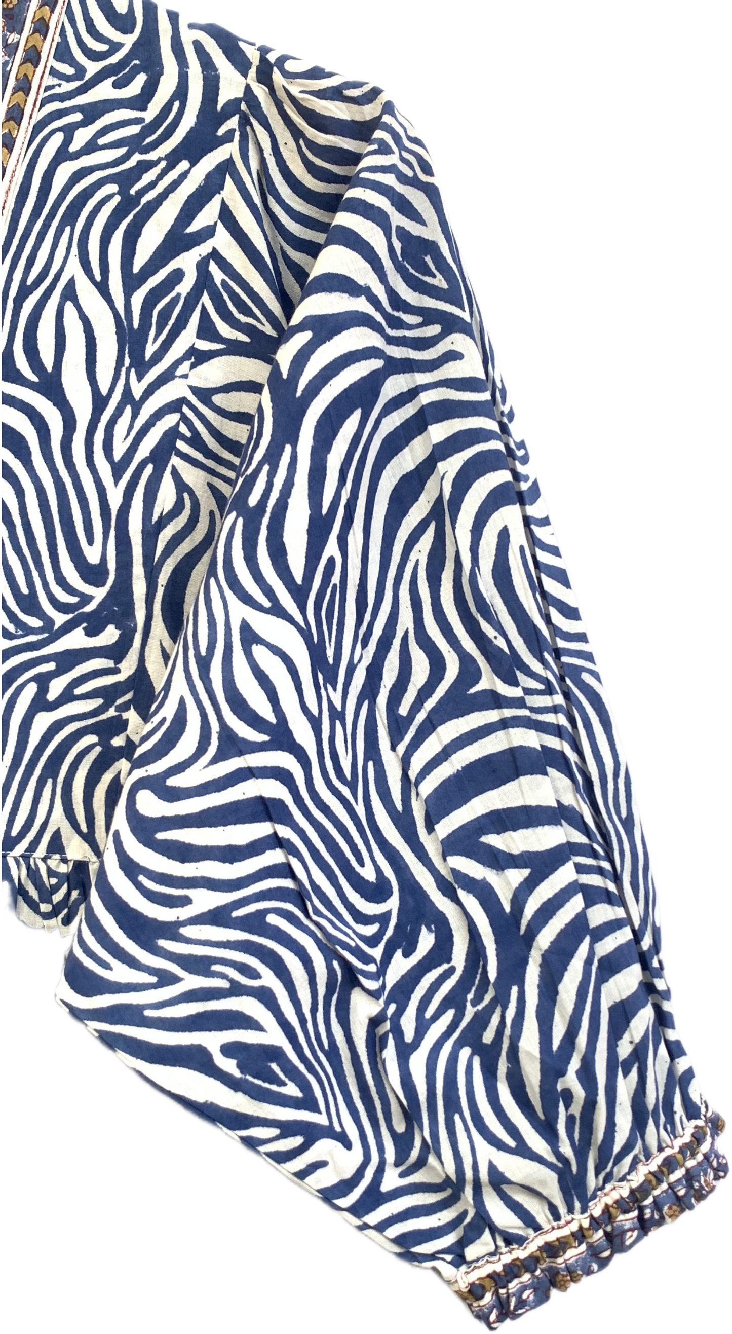 Blue & White Abstract Cotton Maxi Dress – Boho Indian Long Dress with V Neck