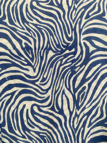 Blue & White Abstract Cotton Maxi Dress – Boho Indian Long Dress with V Neck