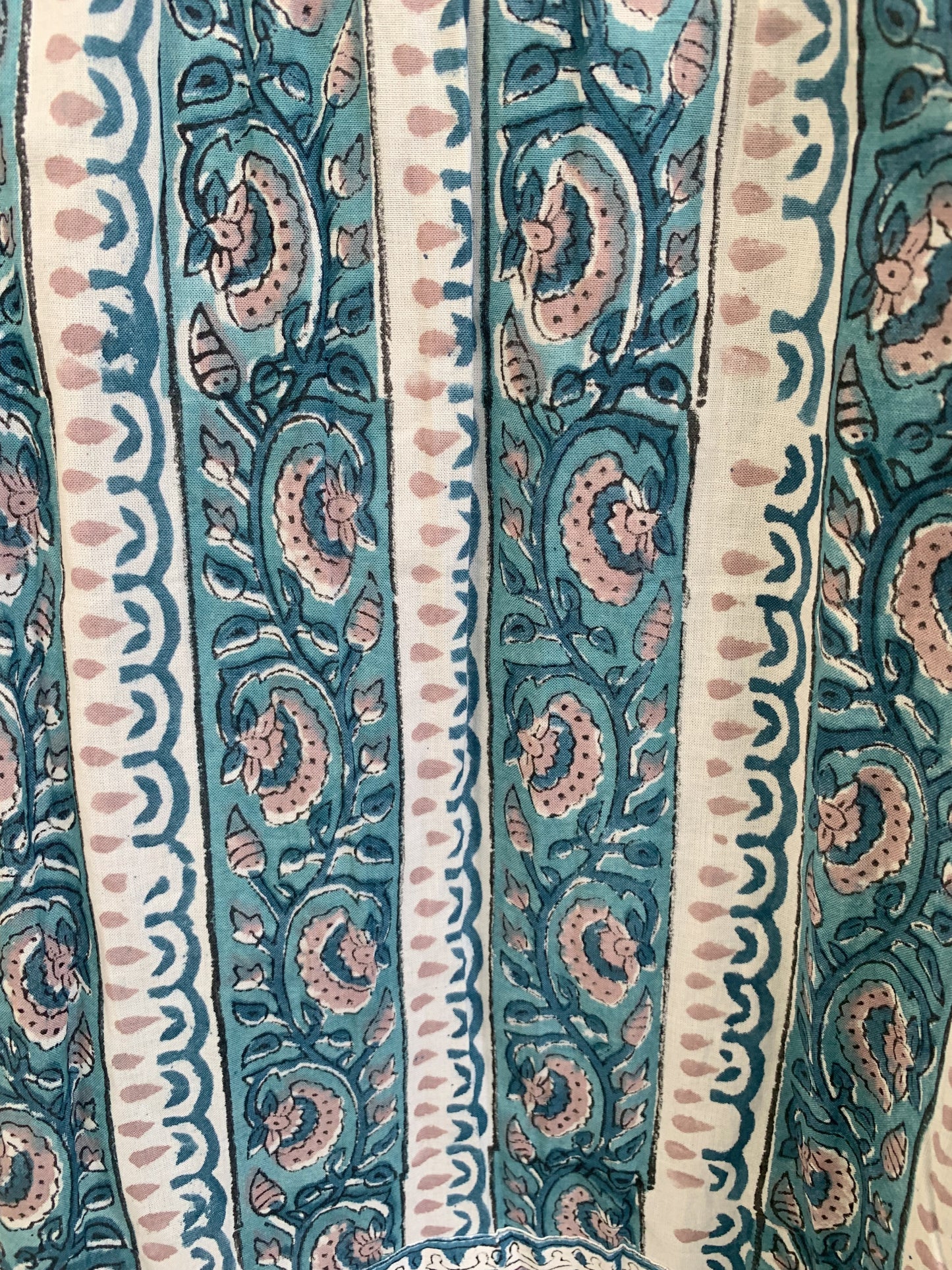 Teal Blue Floral Cotton Maxi Dress – Hand Block Print Boho Tiered Dress