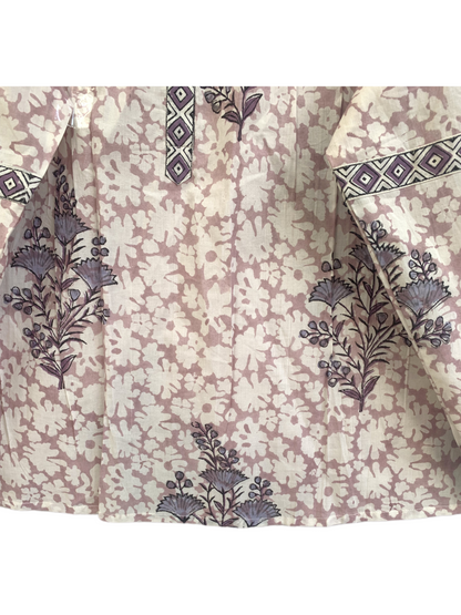 Blush Pink Hand Block Print Cotton Top – Boho Round Neck Blouse