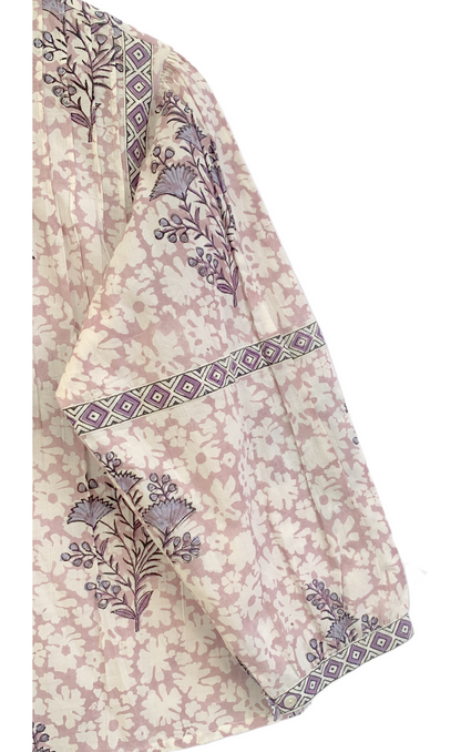 Blush Pink Hand Block Print Cotton Top – Boho Round Neck Blouse