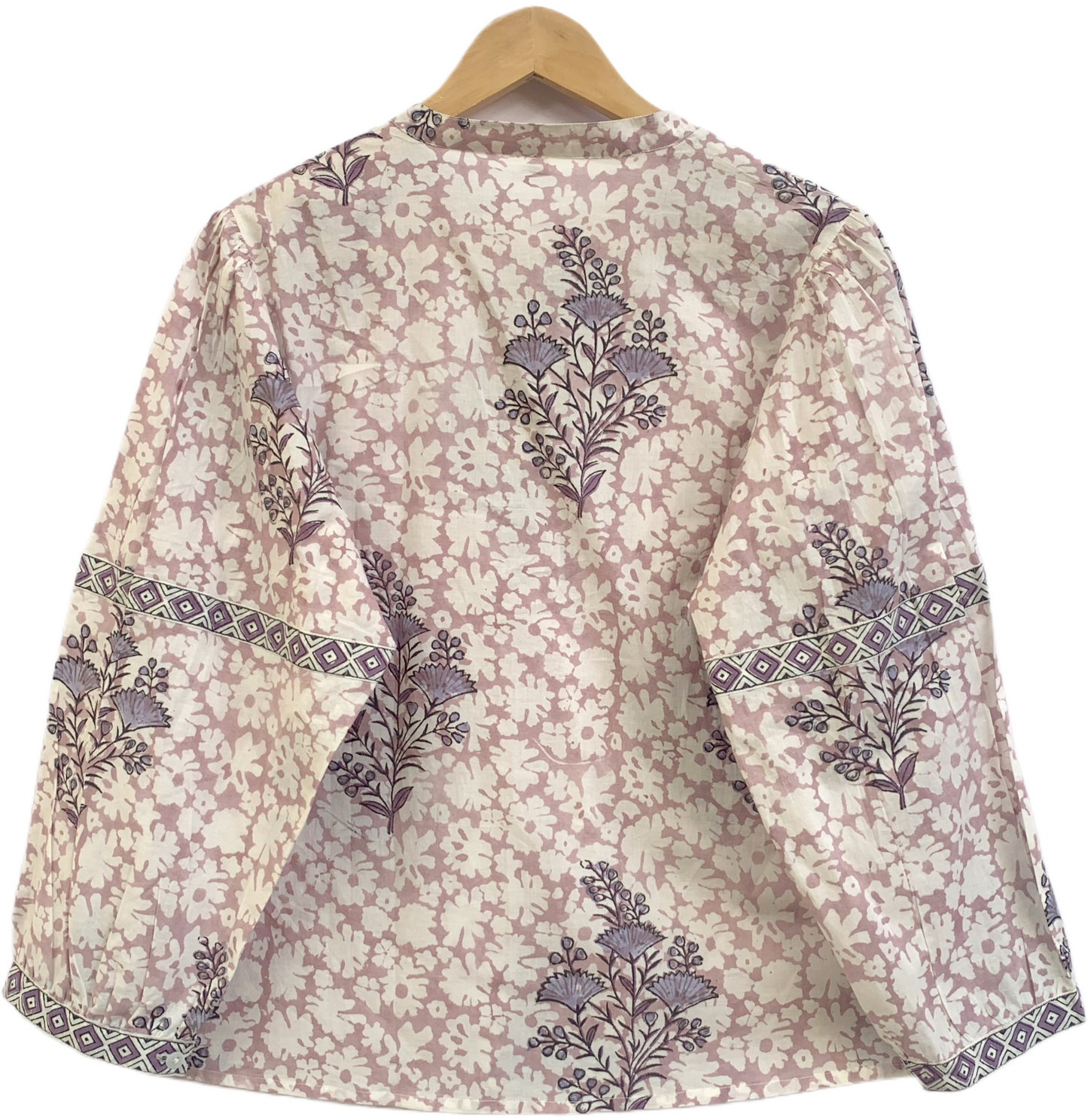 Blush Pink Hand Block Print Cotton Top – Boho Round Neck Blouse