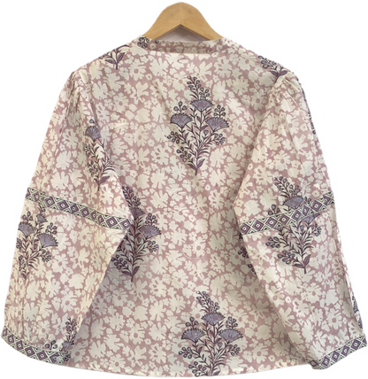 Blush Pink Hand Block Print Cotton Top – Boho Round Neck Blouse