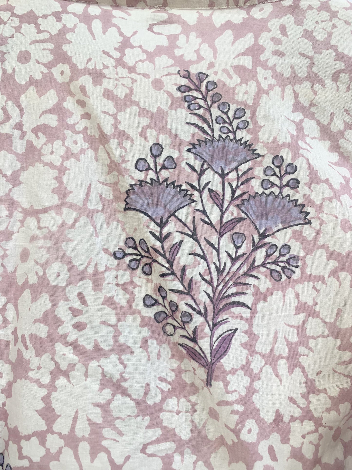 Blush Pink Hand Block Print Cotton Top – Boho Round Neck Blouse