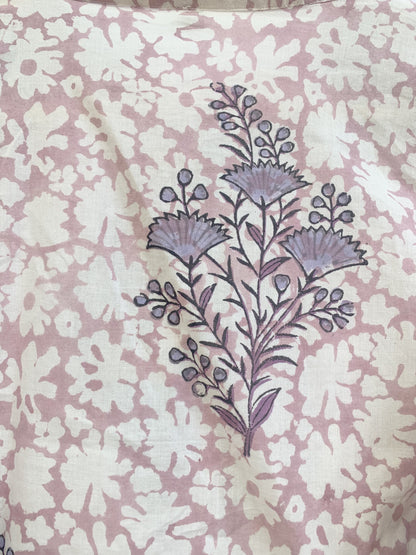 Blush Pink Hand Block Print Cotton Top – Boho Round Neck Blouse