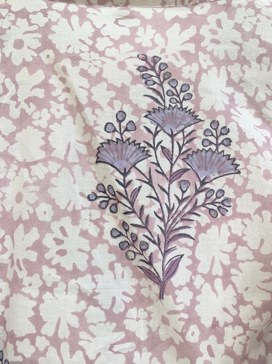 Blush Pink Hand Block Print Cotton Top – Boho Round Neck Blouse