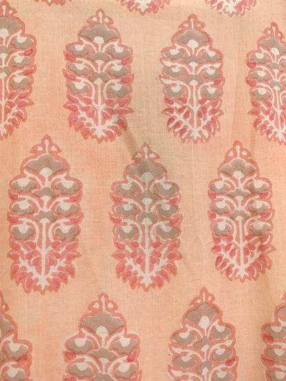 Peach Blush Block Print Cotton Maxi Dress – Boho Tiered V Neck Indian Style