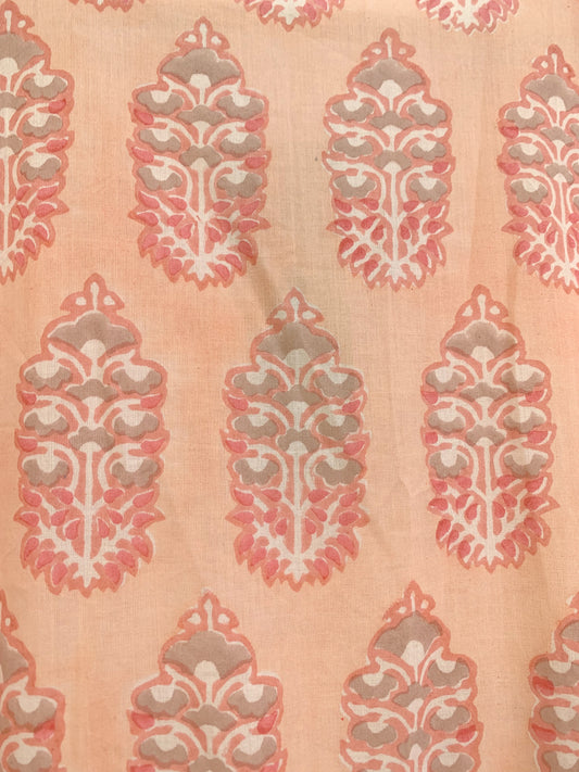 Peach Blush Block Print Cotton Maxi Dress – Boho Tiered V Neck Indian Style