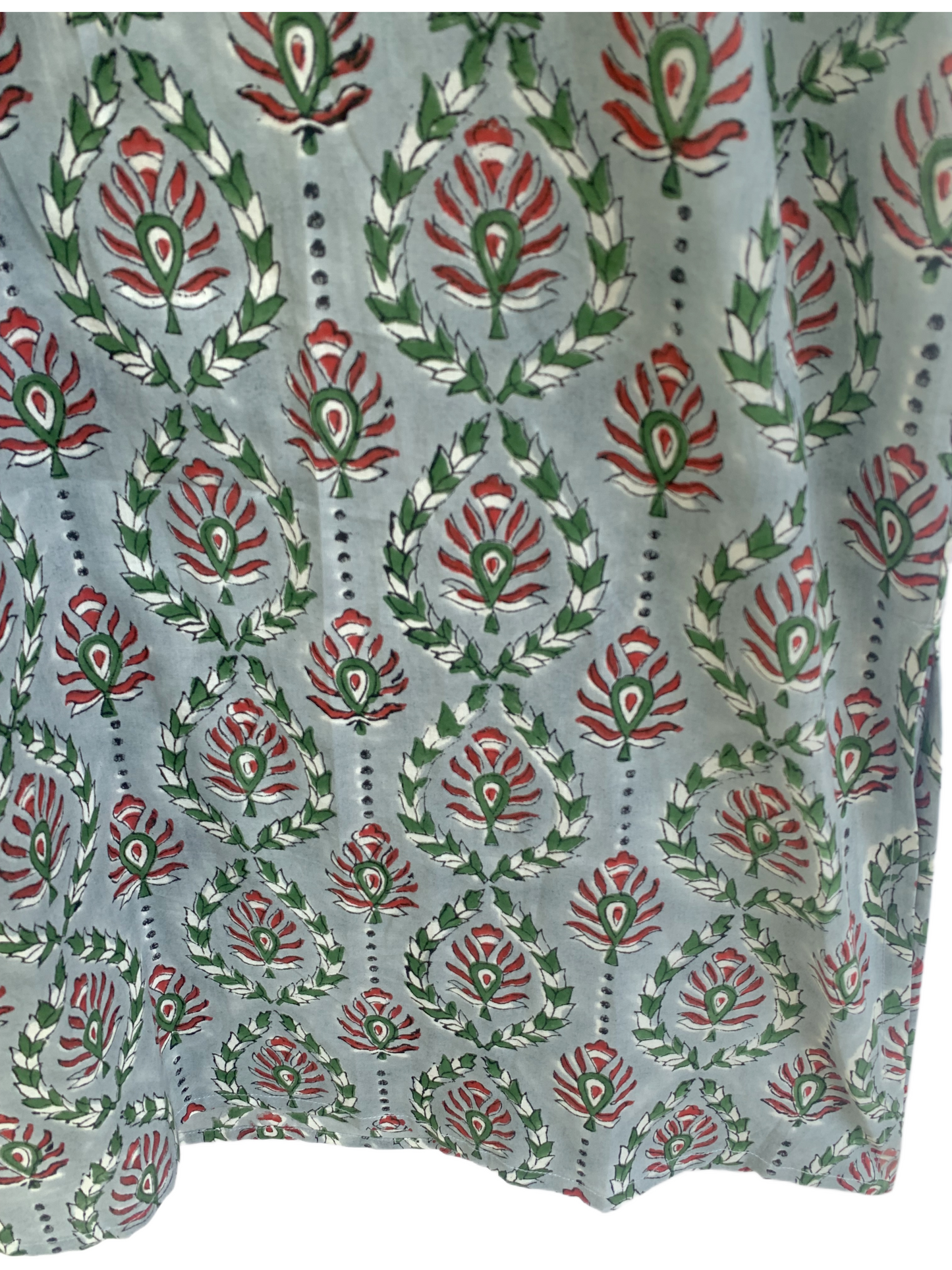 Sage Green Floral Cotton Maxi Dress – Hand Block Print Boho Shirt Dress