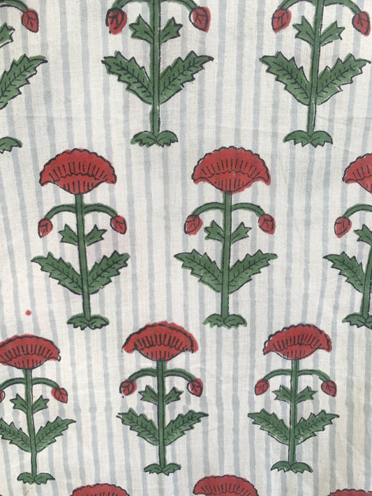 Sage Green Hand Block Print Cotton Maxi Dress – Boho Tiered V Neck Puff Sleeve