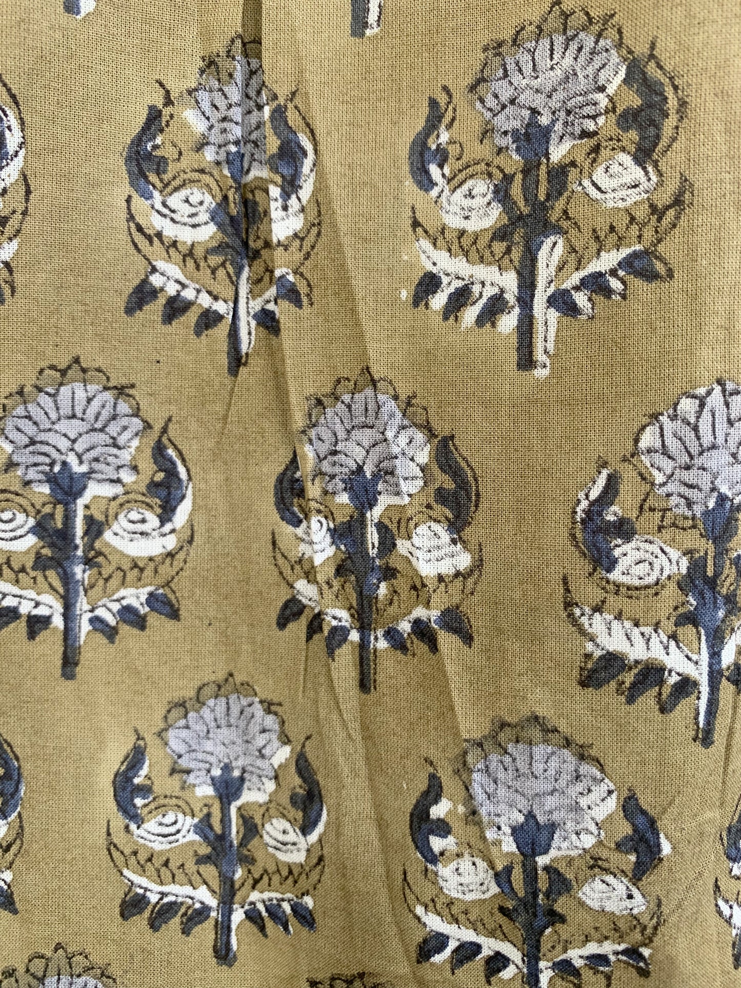 Olive Brown Floral Cotton Mini Dress – Hand Block Print Boho Tiered Style