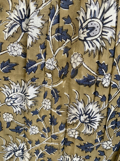 Olive Brown Floral Cotton Mini Dress – Hand Block Print Boho Tiered Style