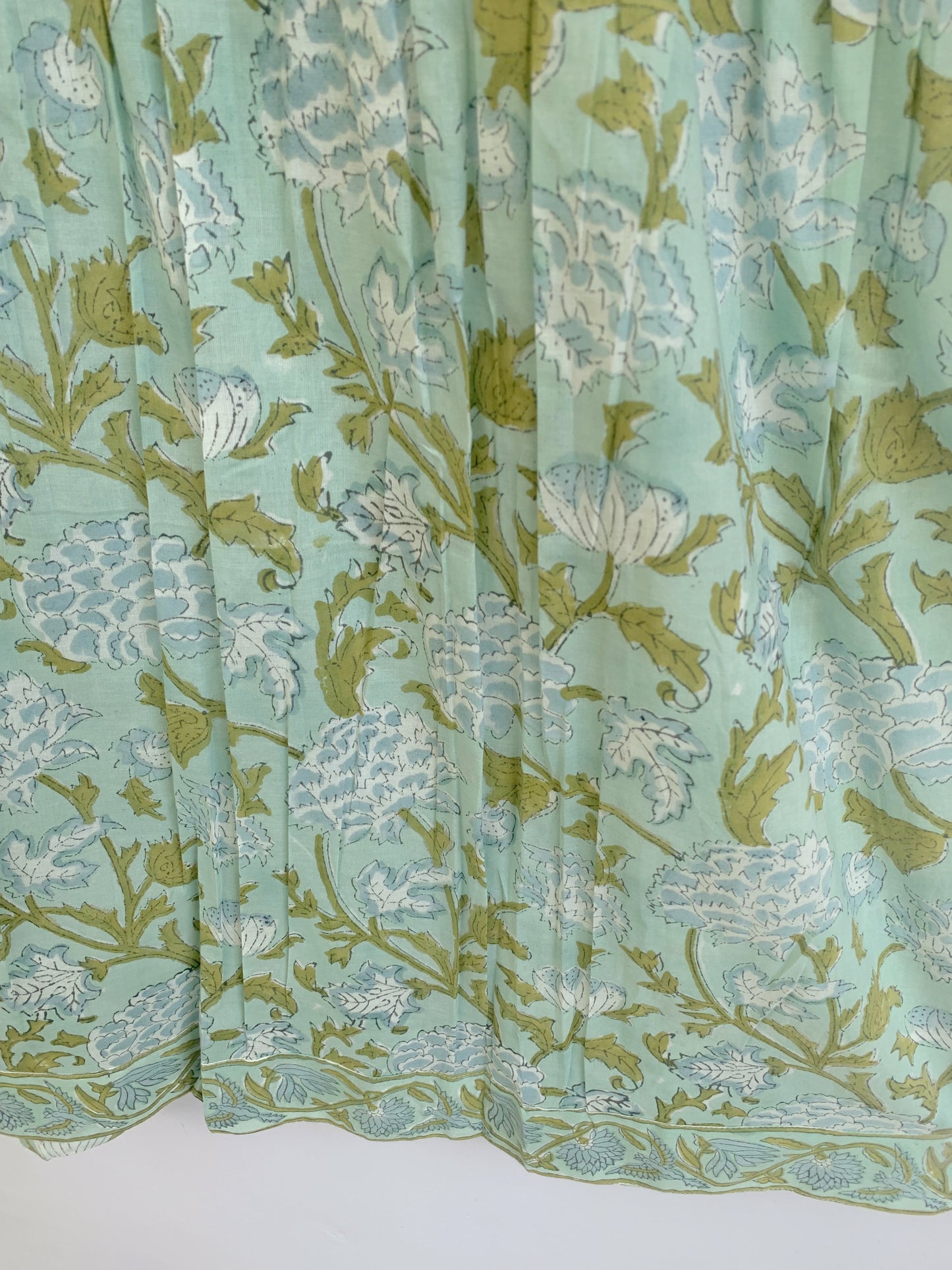 Mint Green Floral Cotton Maxi Dress – Hand Block Print Boho Tiered Style