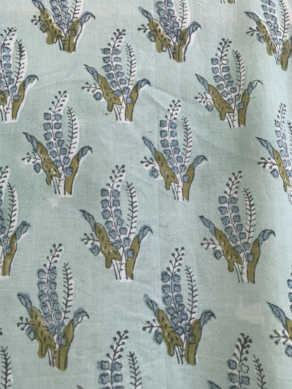 Mint Green Floral Cotton Maxi Dress – Hand Block Print Boho Tiered Style