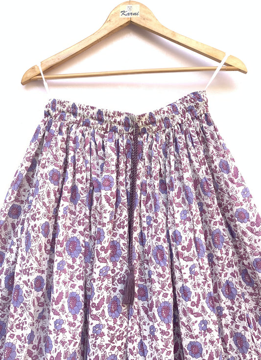 summer cotton purple blue floral screen printed women's long skirts