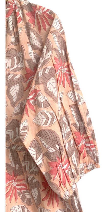 Peach Floral Hand Block Print Cotton Midi Dress – Boho Tiered Summer Dress