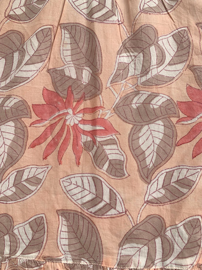 Peach Floral Hand Block Print Cotton Midi Dress – Boho Tiered Summer Dress