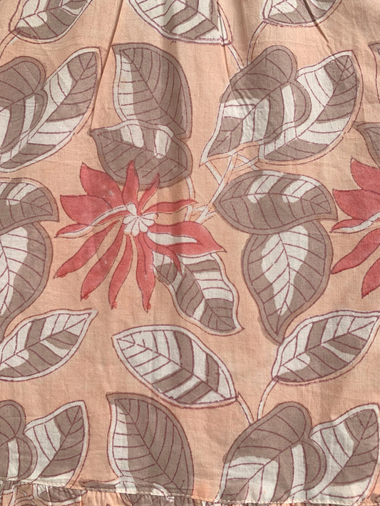 Peach Floral Hand Block Print Cotton Midi Dress – Boho Tiered Summer Dress