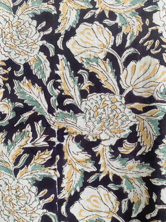 Earthy Floral Block Print Cotton Maxi Dress – Boho Chic Tiered Long Dress with Wide Bell Sleeves