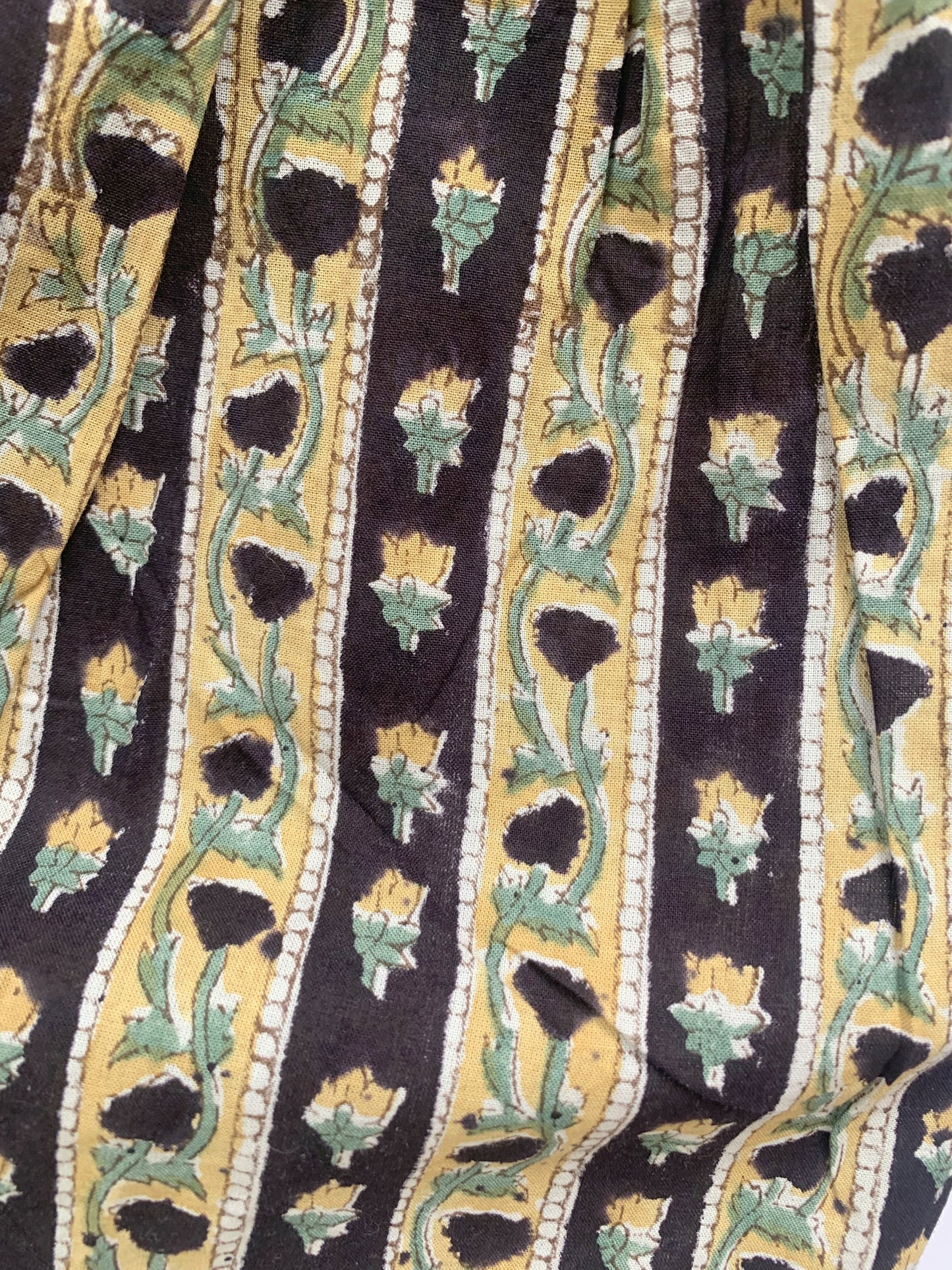 Earthy Floral Block Print Cotton Maxi Dress – Boho Chic Tiered Long Dress with Wide Bell Sleeves