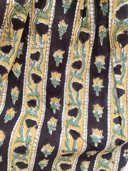 Earthy Floral Block Print Cotton Maxi Dress – Boho Chic Tiered Long Dress with Wide Bell Sleeves