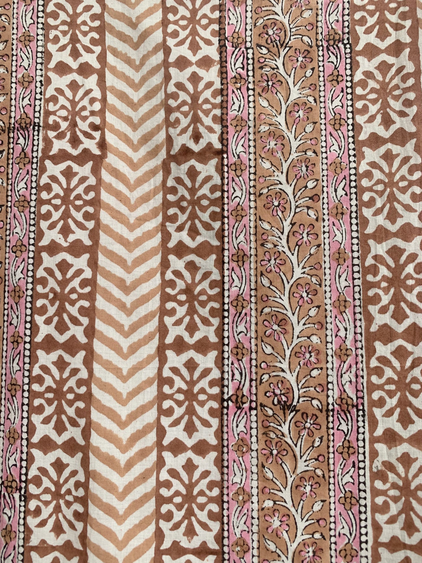 Blush Beige Floral Hand Block Print Cotton Maxi Dress – Boho Tiered Long Dress with Puff Sleeves