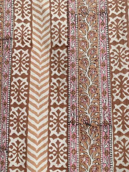 Blush Beige Floral Hand Block Print Cotton Maxi Dress – Boho Tiered Long Dress with Puff Sleeves