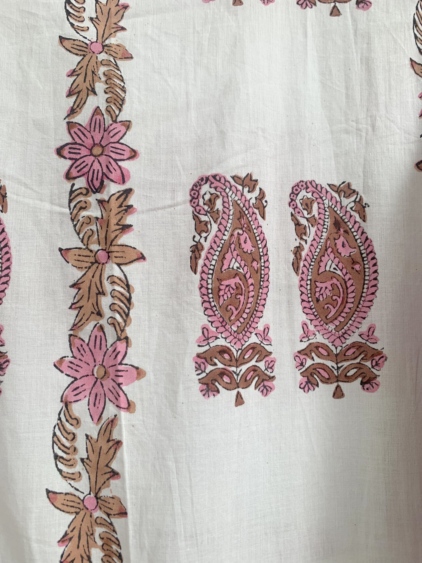 Blush Beige Floral Hand Block Print Cotton Maxi Dress – Boho Tiered Long Dress with Puff Sleeves