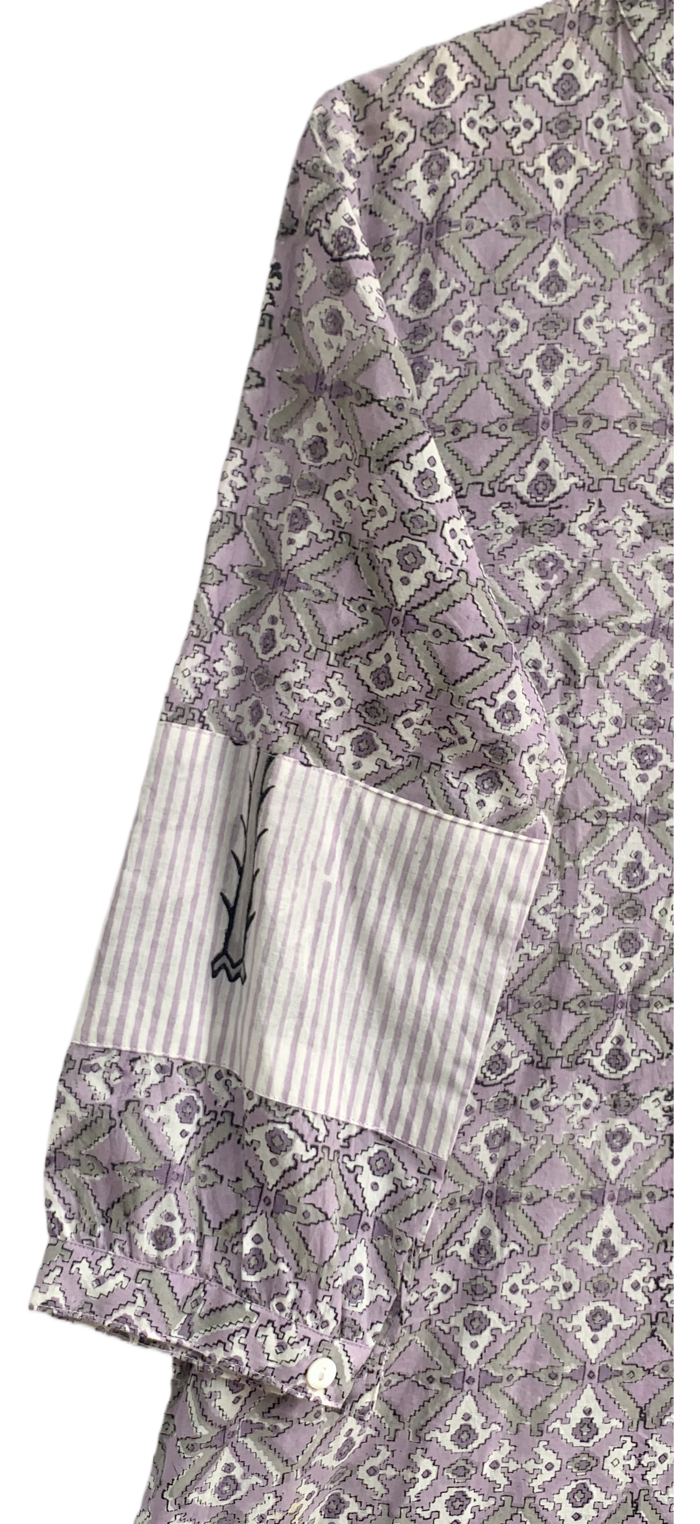 Lavender Grey Geometric Hand Block Print Cotton Midi Dress – Boho Indian Tunic Dress