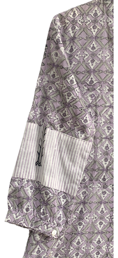 Lavender Grey Geometric Hand Block Print Cotton Midi Dress – Boho Indian Tunic Dress