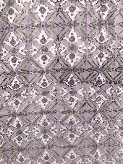 Lavender Grey Geometric Hand Block Print Cotton Midi Dress – Boho Indian Tunic Dress