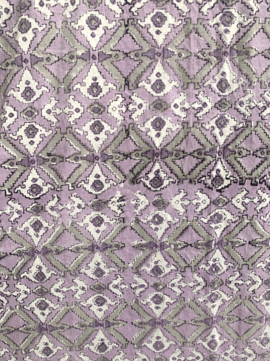 Lavender Grey Geometric Hand Block Print Cotton Midi Dress – Boho Indian Tunic Dress