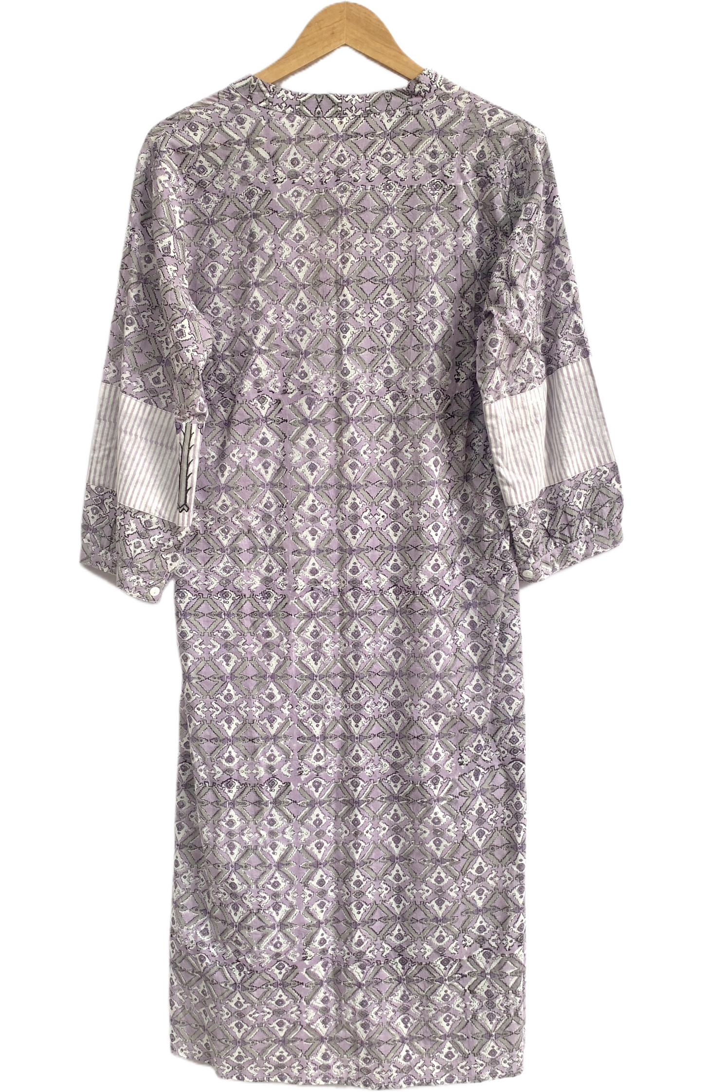 Lavender Grey Geometric Hand Block Print Cotton Midi Dress – Boho Indian Tunic Dress